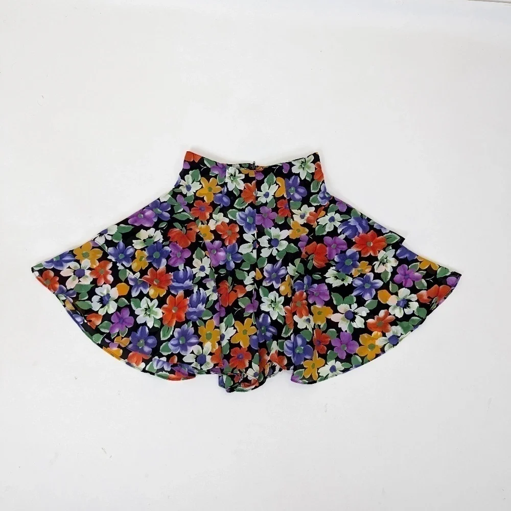 90's Floral Shorts High Rise Flared Tiered Skirt Mini - Picture 1 of 9